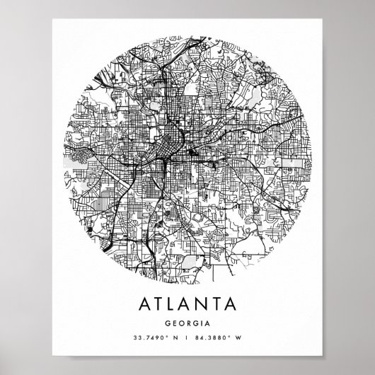 Atlanta Georgia Minimal Modern Circle Street Map Poster (Vorne)