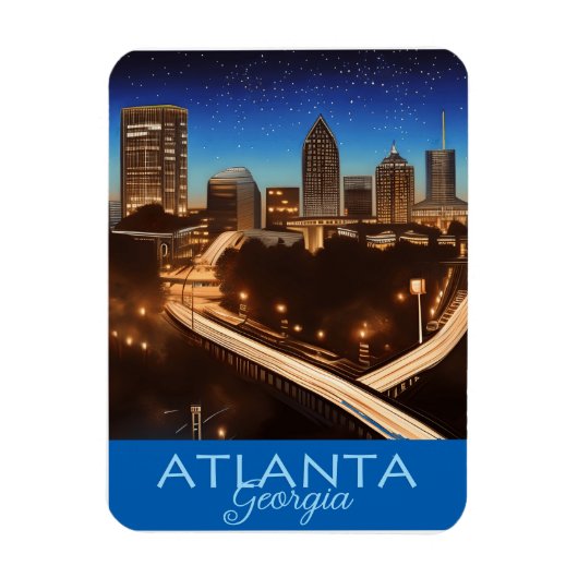 Atlanta Georgia Skyline Blue and Gold Abend Magnet (Vertikal)