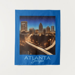 Atlanta Georgia Skyline Blue and Gold Abend Wandteppich