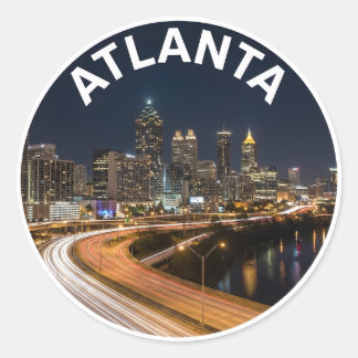 Atlanta Georgia Skyline, Nachtstadtlichter Souveni Runder Aufkleber
