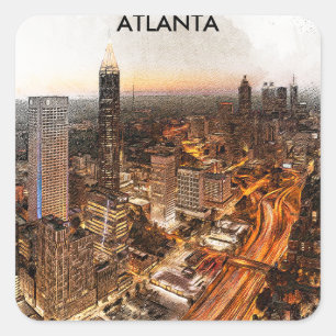 Atlanta Georgia Skyline Panorama View Quadratischer Aufkleber