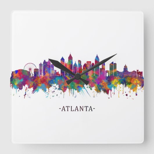 Atlanta Georgia Skyline Quadratische Wanduhr (Vorderseite)