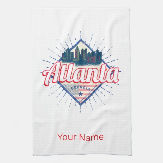 Atlanta Georgia United Staaten Retro Skyline Geschirrtuch (Vertikal)