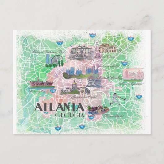 Atlanta Georgia USA Illustrierte Karte (Vorderseite)