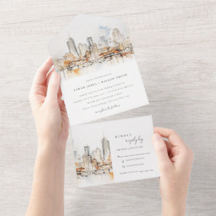 Atlanta Georgia Wasserfarbenlandschaft Hochzeit All In One Einladung