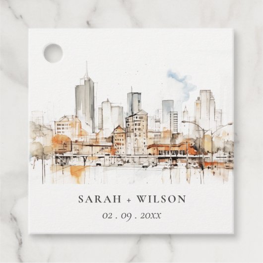 Atlanta Georgia Wasserfarbenlandschaft Hochzeit Geschenkanhänger (Vorderseite)