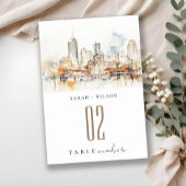 Atlanta Georgia Wasserfarbenlandschaft Hochzeit Tischnummer