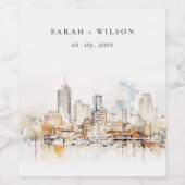 Atlanta Georgia Wasserfarbenlandschaft Hochzeit Weinetikett (Einzelnes Label)