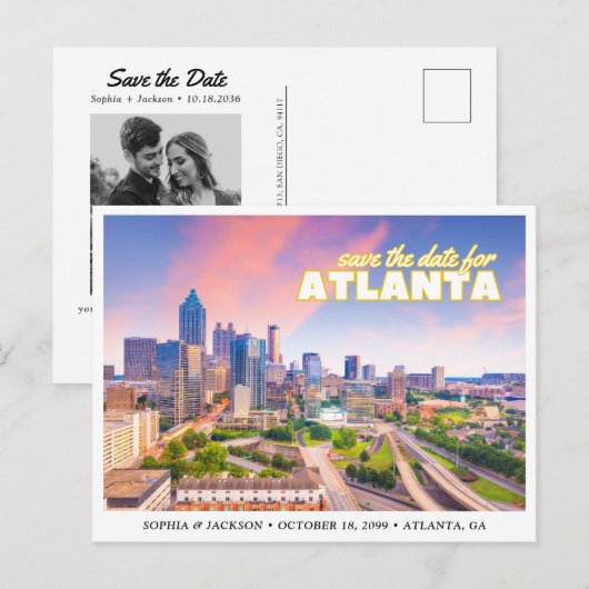 Atlanta Hochzeit Save the Date Skyline Postkarte (Vorne/Hinten)