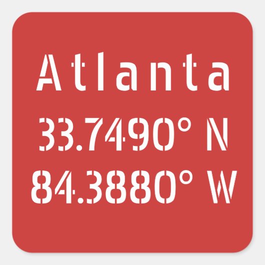 Atlanta Latitude Longitude Red Quadratischer Aufkleber (Vorderseite)
