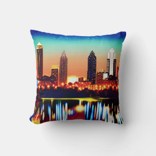 Atlanta-Skyline bei Nacht mit Reflexionen Kissen
