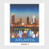 Atlanta Skyline by Night with Reflections Aufkleber (Blatt)