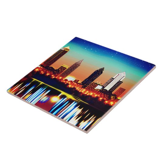 Atlanta Skyline by Night with Reflections Fliese (Seite)