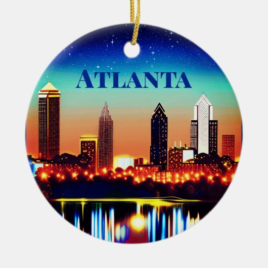 Atlanta Skyline by Night with Reflections Keramik Ornament (Vorne)