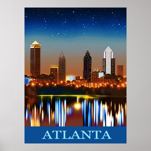 Atlanta Skyline by Night with Reflections Poster (Vorne)