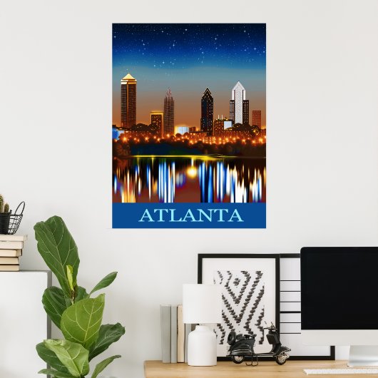 Atlanta Skyline by Night with Reflections Poster (Heimbüro)