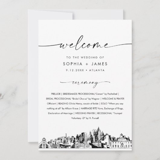 Atlanta Skyline Hochzeitsprogrammkarte 12x18 Flat Einladung (Vorderseite)