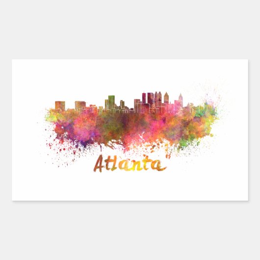 Atlanta skyline im Watercolor splatters with clipp Rechteckiger Aufkleber (Vorderseite)