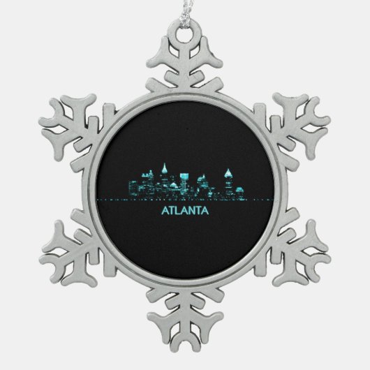 Atlanta-Skyline Schneeflocken Zinn-Ornament (Vorderseite)