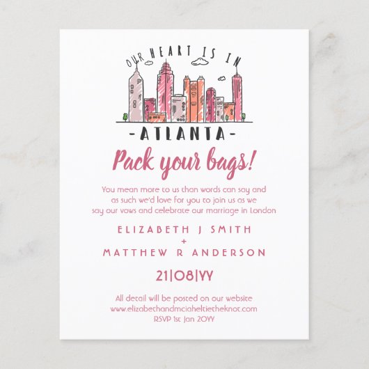 ATLANTA Skyline Wedding Einladung Handgezeichnet (Vorderseite)