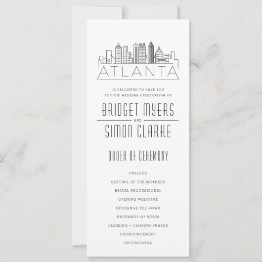 Atlanta Stylized Skyline | Hochzeitsprogramm Einladung (Vorderseite)