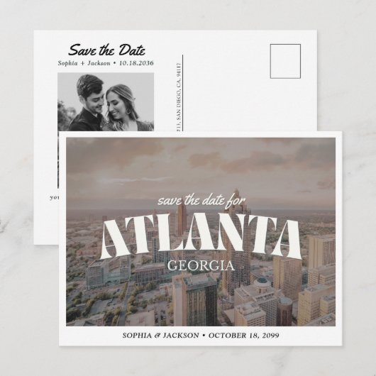 Atlanta Wedding Save the Date Downtown Retro Postkarte (Vorne/Hinten)
