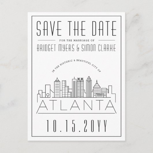 Atlanta Wedding | Stilisierte Skyline Save the Dat Postkarte (Vorderseite)