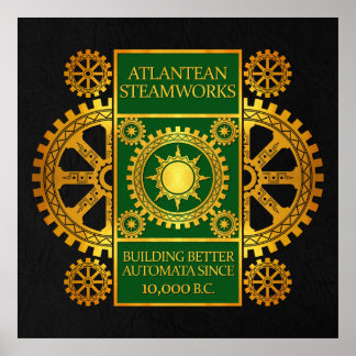 Atlantean Steamworks - Gold & Green auf Black Poster