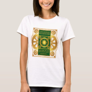 Atlantean Steamworks-Gold u. Grün auf weißem T-Shirt