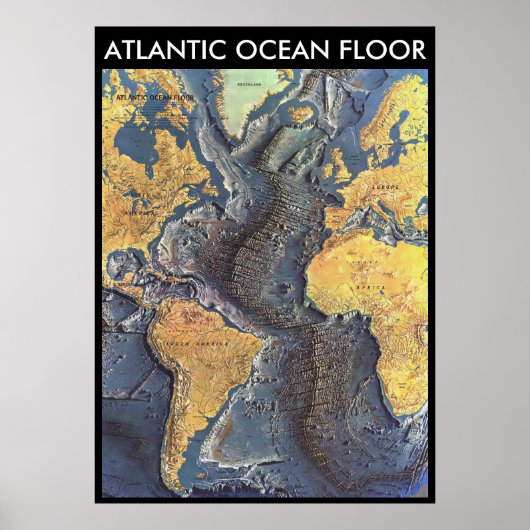 " Atlantic: 1968 - The Atlantic OCEAN FLOOR map .. Poster