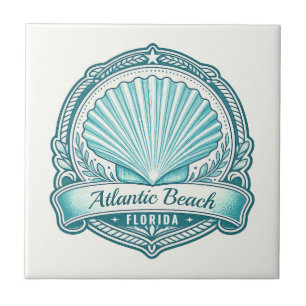 Atlantic Beach FL Küsten-Meeresschalen-Emblem Fliese