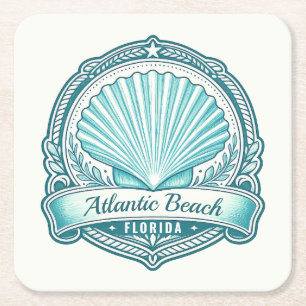 Atlantic Beach FL Küsten-Meeresschalen-Emblem Rechteckiger Pappuntersetzer