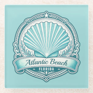 Atlantic Beach FL Küsten-Muschel-Emblem Glasuntersetzer