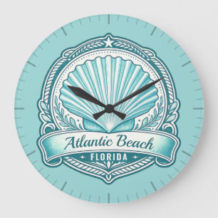 Atlantic Beach FL Küsten-Muschel-Emblem Große Wanduhr