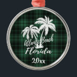 Atlantic Beach Florida Palm Tree Green Kariert Ornament Aus Metall<br><div class="desc">Atlantic Beach Florida Palm Tree Kariertes Ornament</div>