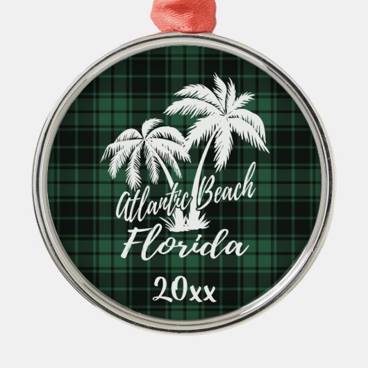Atlantic Beach Florida Palm Tree Green Kariert Ornament Aus Metall (Vorne)