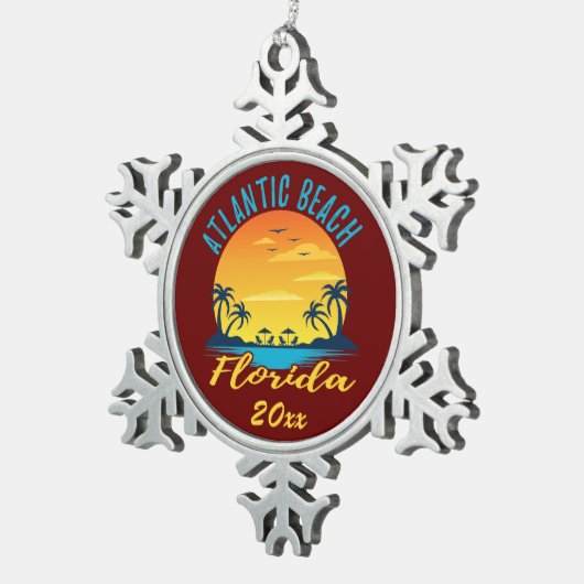Atlantic Beach Florida Palm Trees Sunset Schneeflocken Zinn-Ornament (Rechts)