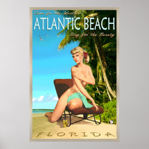 Atlantic Beach Florida Retro-Reiseplakat Pin U Poster
