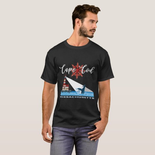 Atlantic Cape Cod Massachusetts Lighthouse Whale W T-Shirt (Vorne ganz)