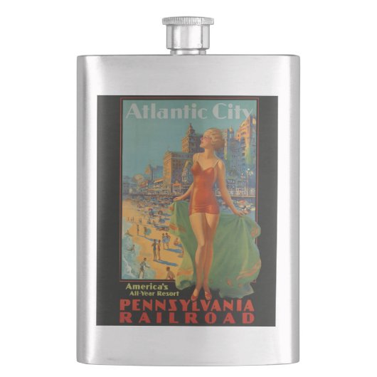 Atlantic City Beauty Vintages Kunstwerk Flachmann (Vorderseite)