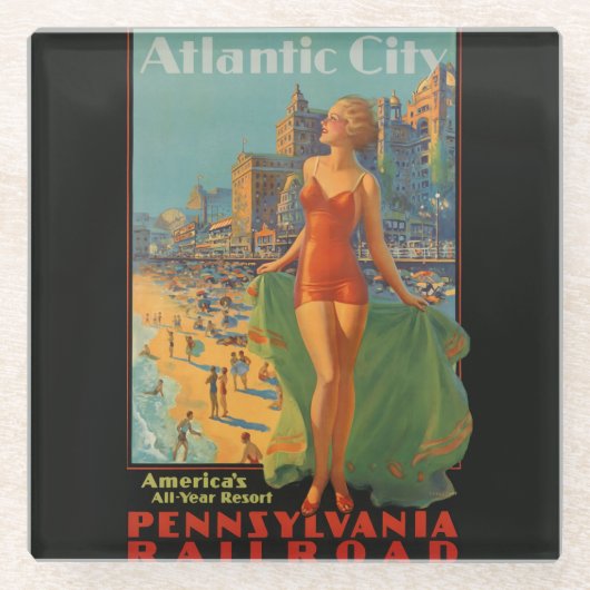 Atlantic City Beauty Vintages Kunstwerk Glasuntersetzer (Vorderseite)