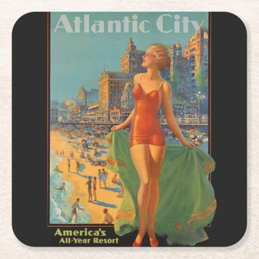 Atlantic City Beauty Vintages Kunstwerk Rechteckiger Pappuntersetzer (Vorderseite)