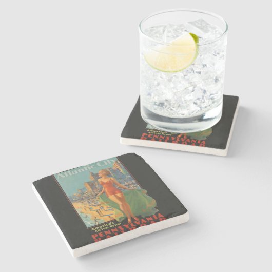 Atlantic City Beauty Vintages Kunstwerk Steinuntersetzer (Seitenansicht)