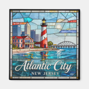 Atlantic City Buntglas Stadtansicht an der Küste Magnet