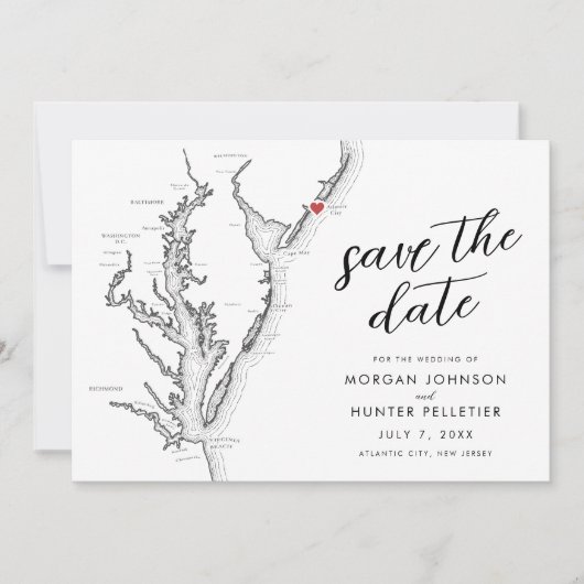 Atlantic City New Jersey Map Modern Wedding Save The Date (Vorderseite)