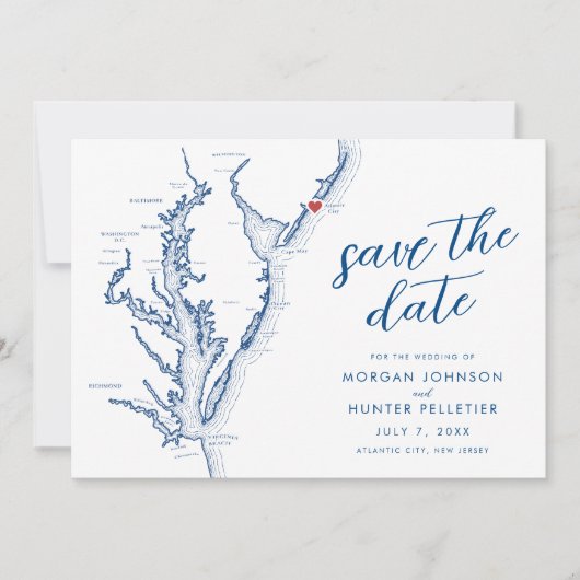 Atlantic City New Jersey Map Modern Wedding Save The Date (Vorderseite)