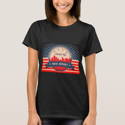 Atlantic City New Jersey Retro Skyline T-Shirt (Vorderseite)