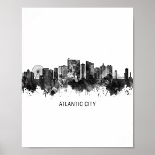 Atlantic City New Jersey Skyline BW Poster