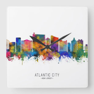 Atlantic City New Jersey Skyline Quadratische Wanduhr