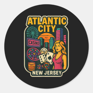 Atlantic City New Jersey Urlaub Kasino Spielhalle Runder Aufkleber